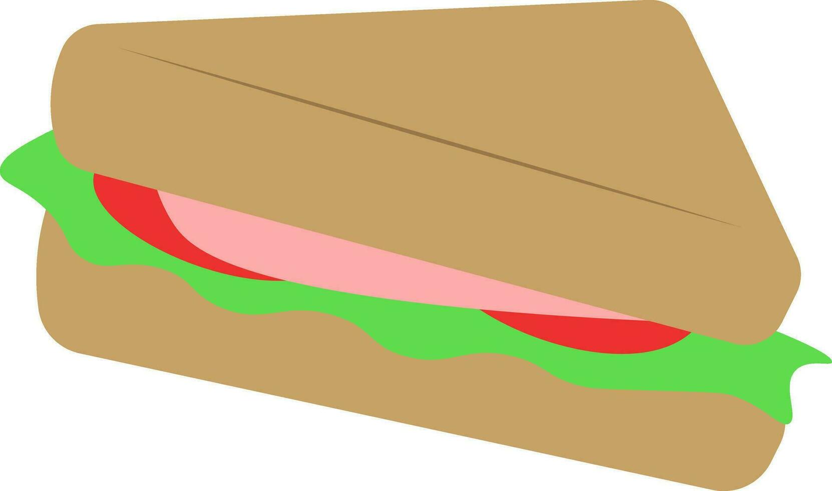 een hartelijk belegd broodje gemaakt met bruin brood vers groen en verkoudheid besnoeiing vector kleur tekening of illustratie