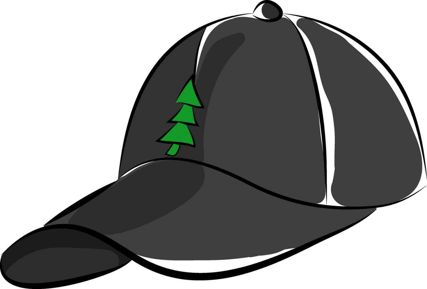 een zwart pet met groen pijnboom boom ontwerp Aan het vector kleur tekening of illustratie