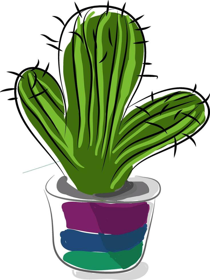 schilderij van een cactus fabriek in een helder bloem pot vector kleur tekening of illustratie