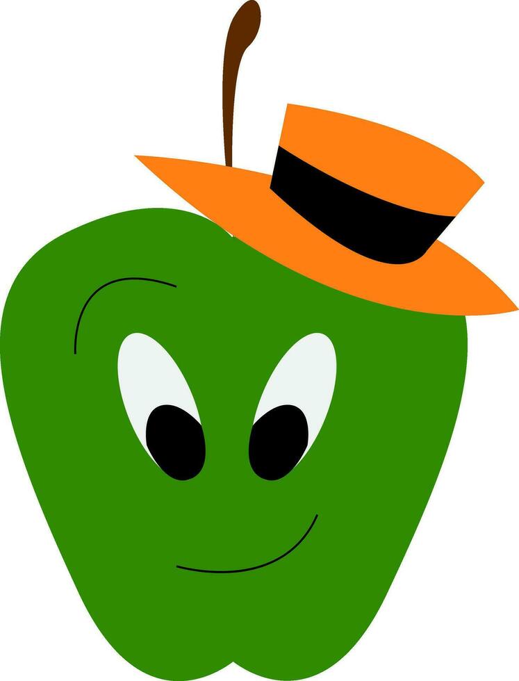 een niet tevreden groen appel vervelend een oranje hoed is op zoek Bij iets hieronder vector kleur tekening of illustratie