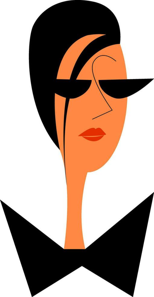 een vrouw in modieus zwart jurk en zonnebril vector kleur tekening of illustratie