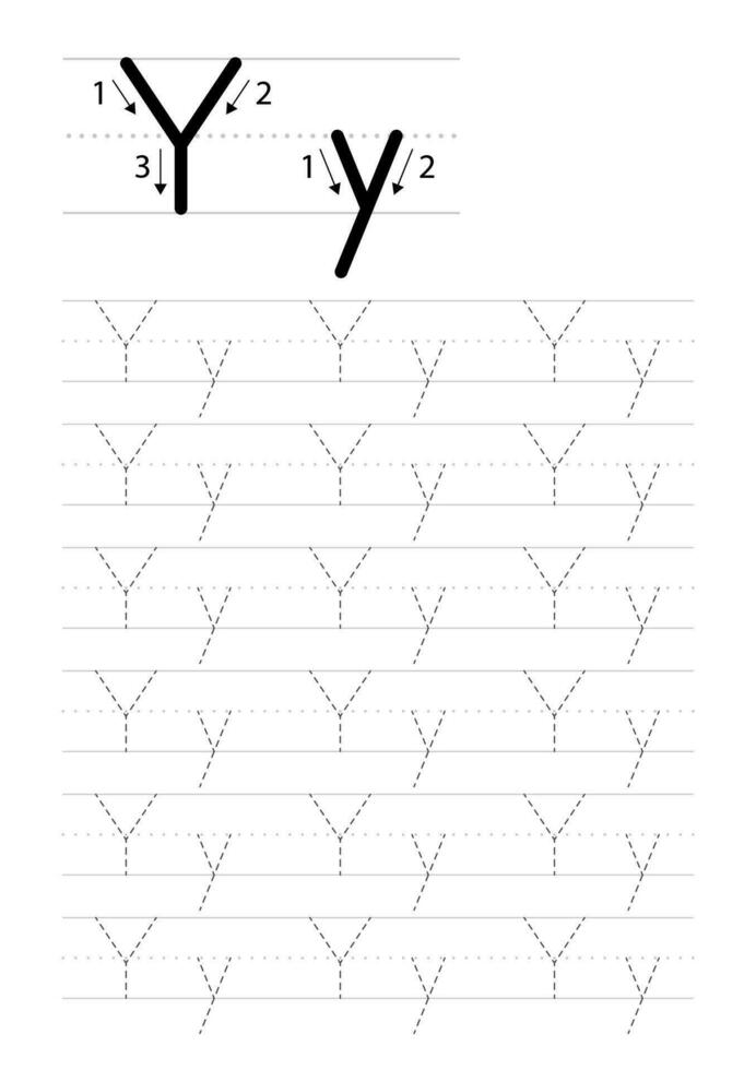 afdrukbare brief y alfabet traceren werkblad vector