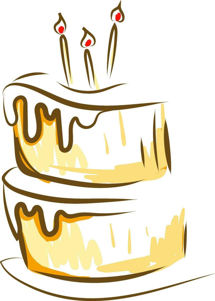 schilderij van een mooi taart met lagen van vanille en gloeiend kaarsen vector kleur tekening of illustratie