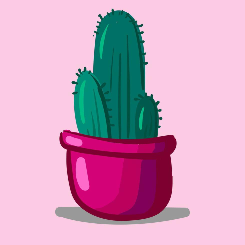 lief cactus fabriek in een roze pot voor interieur decoratie biedt extra stijl naar de ruimte bezet vector kleur tekening of illustratie