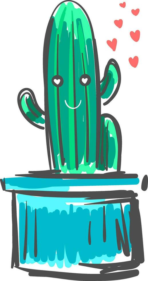 lineair vorm ingemaakt cactus met rood hart vorm achtergrond vector kleur tekening of illustratie