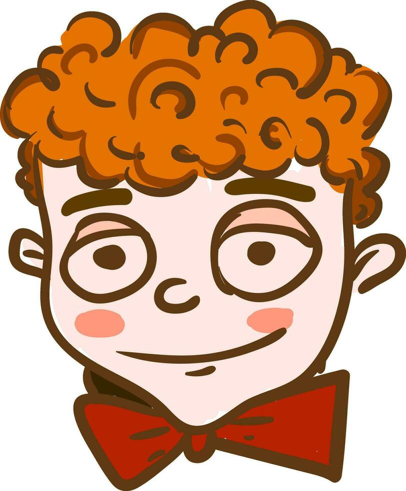 gekruld haar- jongen met rood boog stropdas vector of kleur illustratie