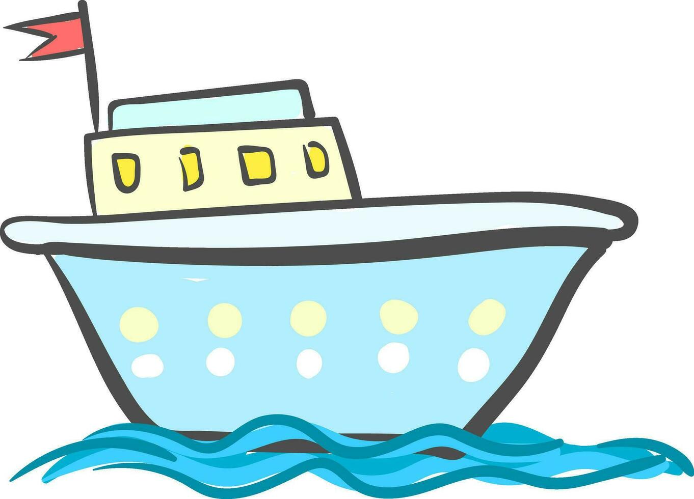 blauw schip met ramen vector of kleur illustratie