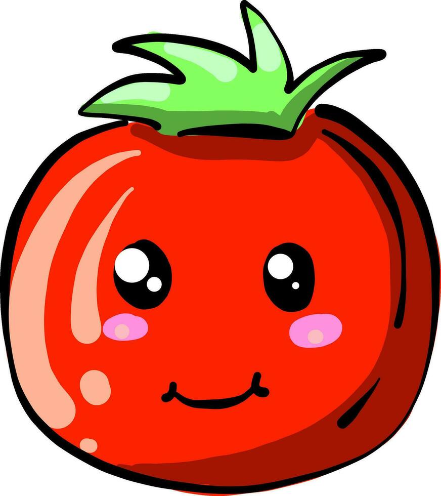 rood tomaat met groen stang, illustratie, vector Aan wit achtergrond