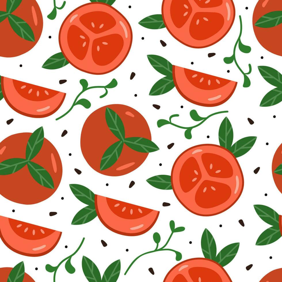 tomaat naadloos patroon. vlak geheel en plak van tomaten Aan wit achtergrond. natuurlijk rood tomaat vector ontwerp voor kleding stof, papier, behang, omslag, interieur decor. groenten vector illustratie