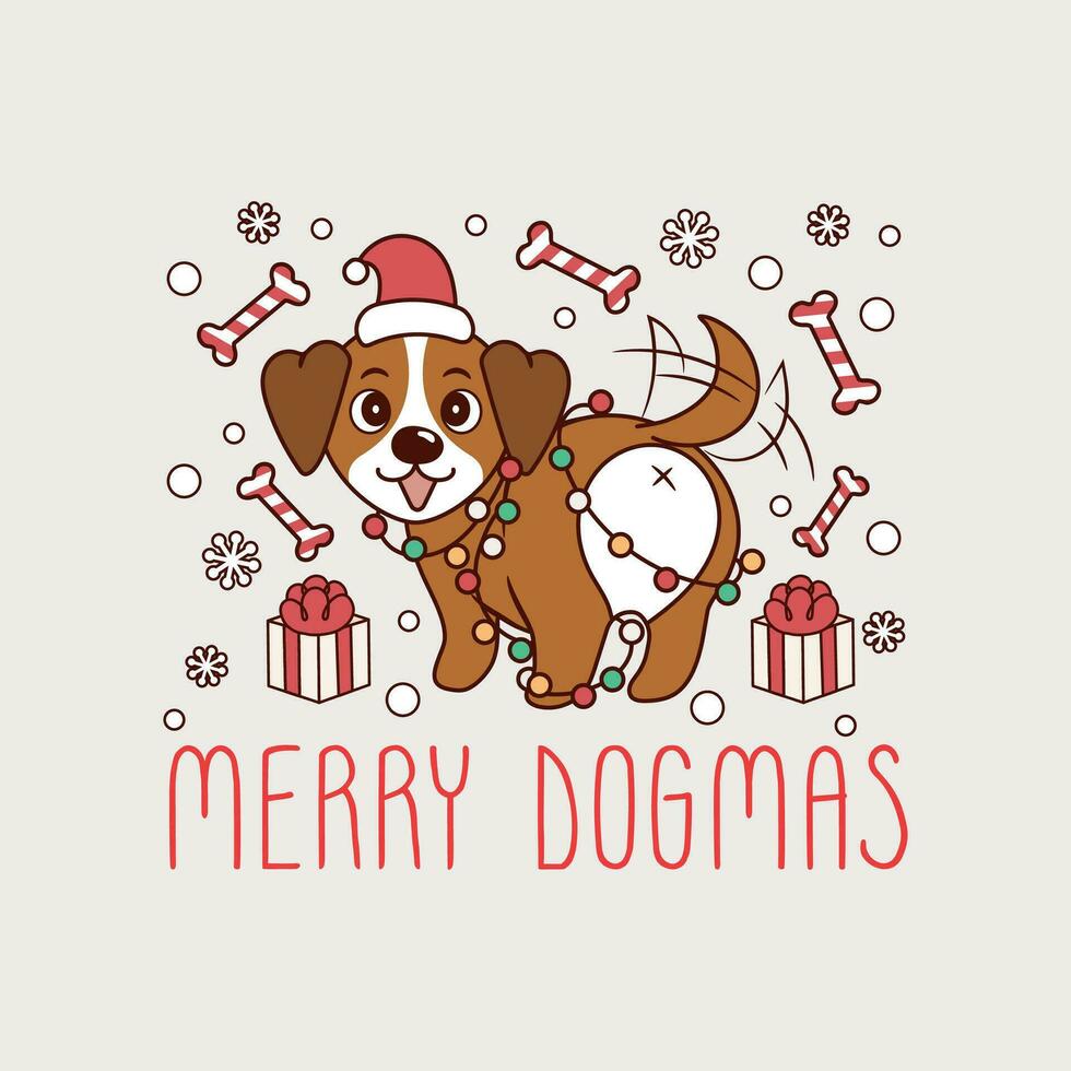 grappig illustratie van honden tonen kont, schattig Kerstmis illustratie van honden tonen ass voor kerstmis, schattig hond verpakt in Kerstmis lichten vector