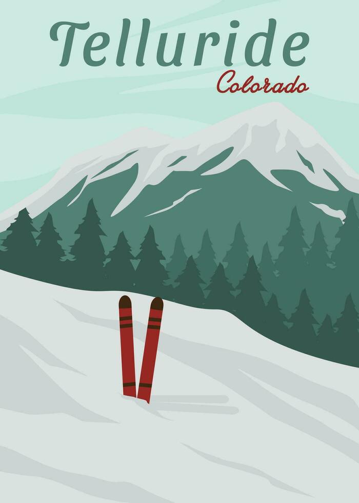 reizen ski in telluride poster wijnoogst vector illustratie ontwerp. nationaal park in Colorado wijnoogst poster.