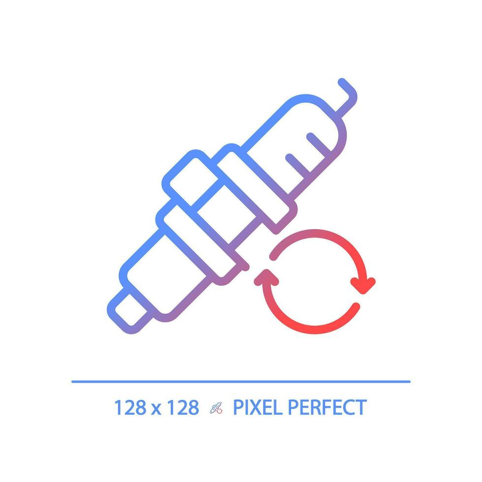 2d pixel perfect helling auto vonk plug icoon, geïsoleerd vector, dun lijn illustratie vertegenwoordigen auto onderhoud en reparatie. vector