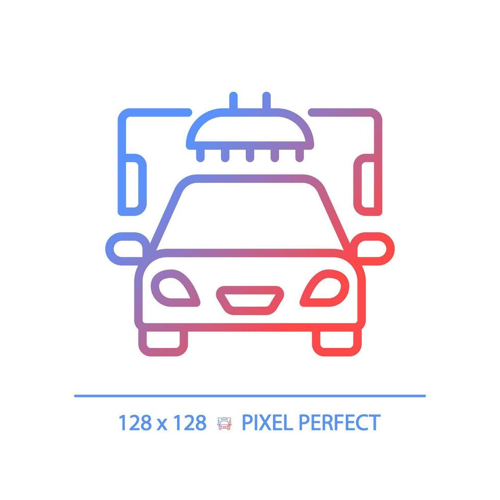 2d pixel perfect helling auto wassen icoon, geïsoleerd vector, dun lijn illustratie vertegenwoordigen auto onderhoud en reparatie. vector