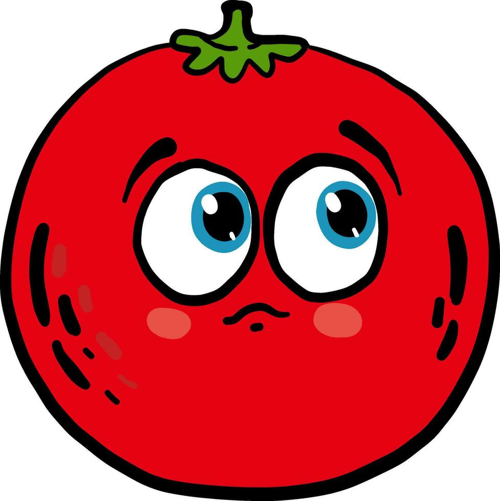 verdrietig tomaat met blauw ogen, illustratie, vector Aan wit achtergrond