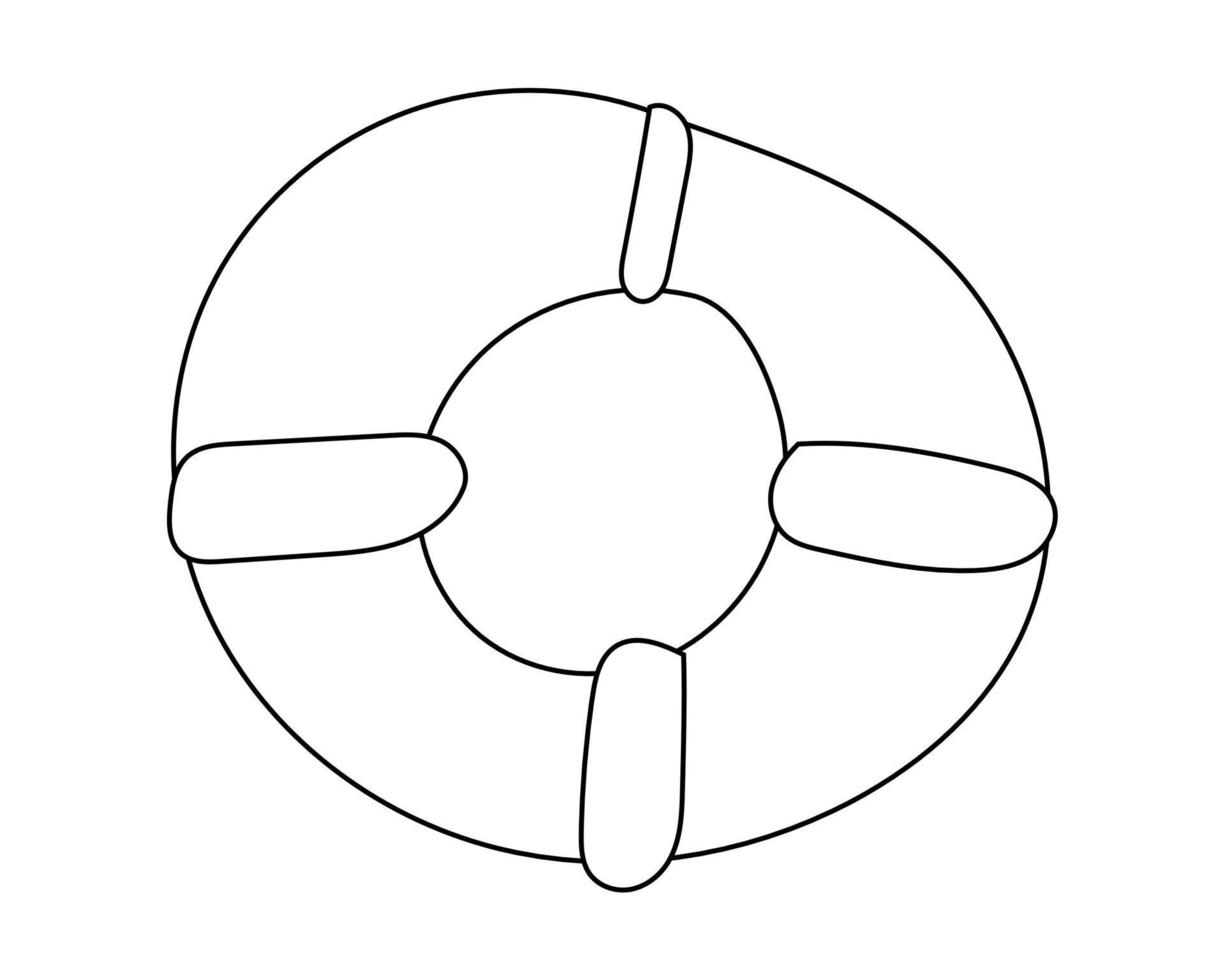 een met de hand getrokken reddingsboei. een reddingsboei getekend met een zwarte omtrek geïsoleerd op een witte achtergrond vector