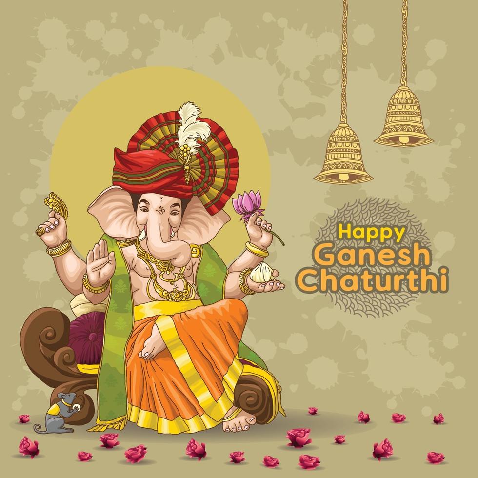 illustratie van ganesh chaturthi-groeten met decoratieve bel vector