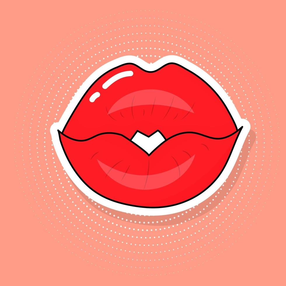 rode lippen sticker in pop-art stijl. vector