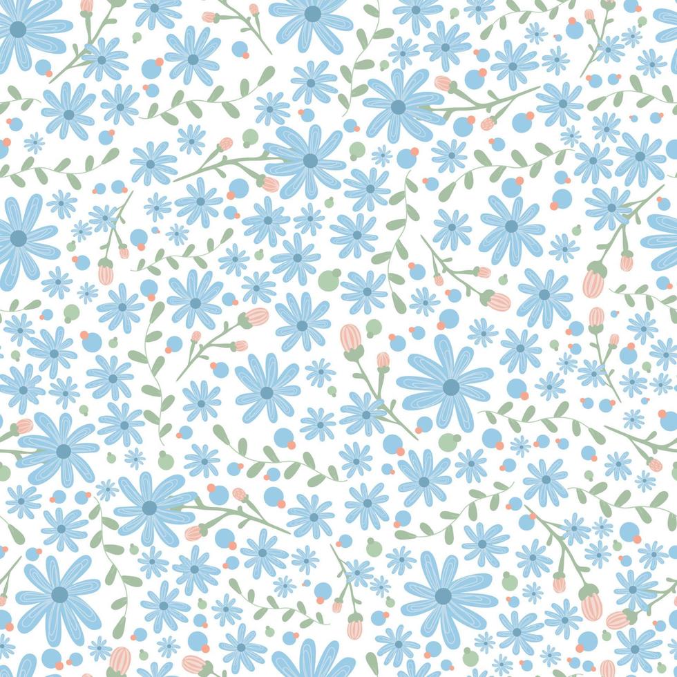 bloemenpatroon. mooie bloemen op een witte achtergrond. bedrukking met kleine blauwe bloemen. ditsy print. naadloze textuur. leuke bloempatronen. elegante sjabloon voor modieuze printers vector