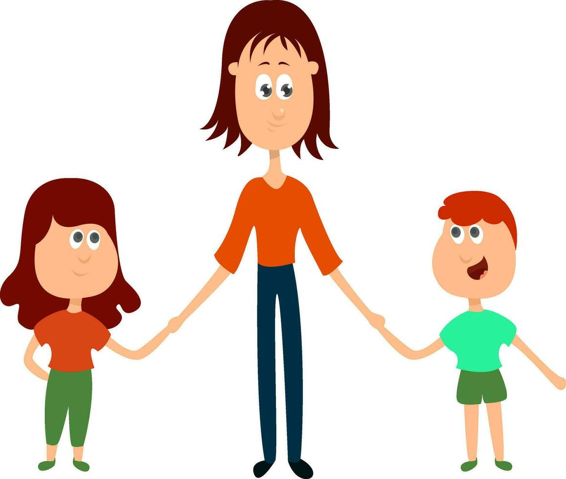 moeder met kinderen, illustratie, vector Aan wit achtergrond