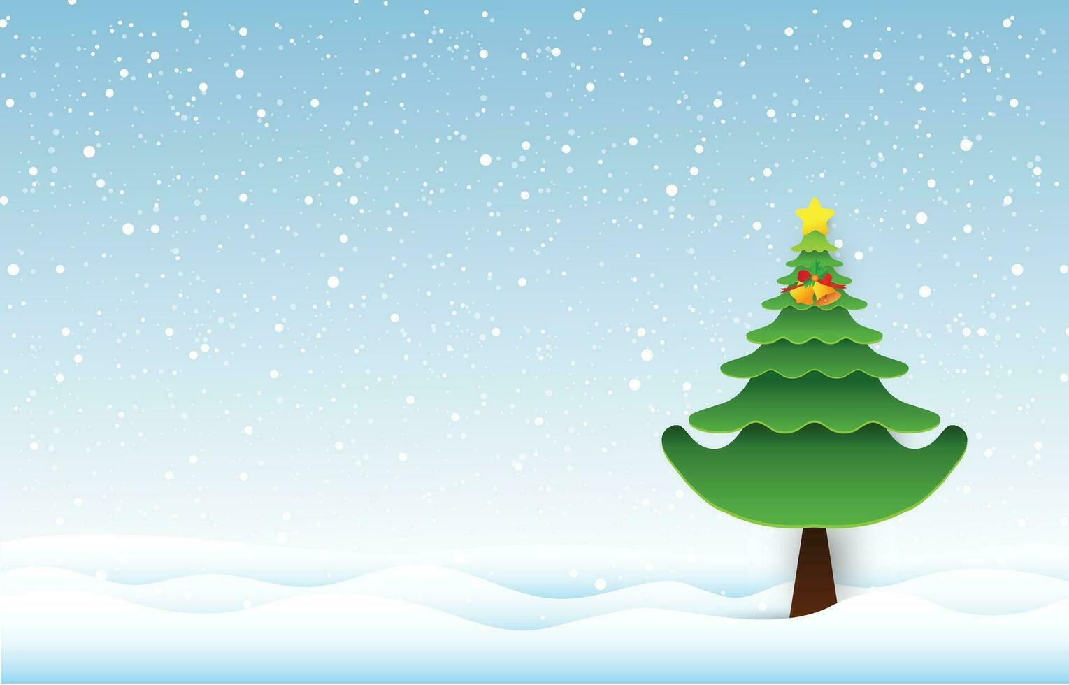 winter landschap met Kerstmis boom en sneeuwvlok, achtergrond ontwerp vector