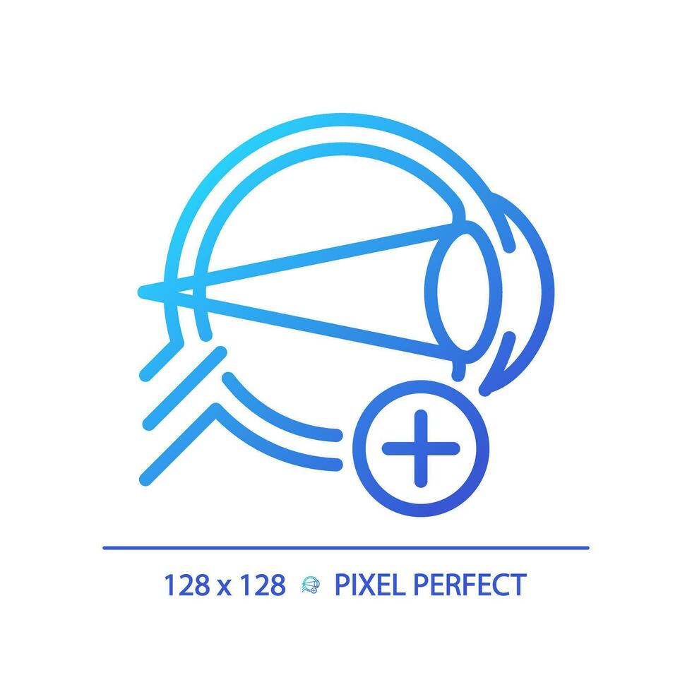 2d pixel perfect helling verziendheid icoon, geïsoleerd vector, dun lijn illustratie vertegenwoordigen oog zorg. vector