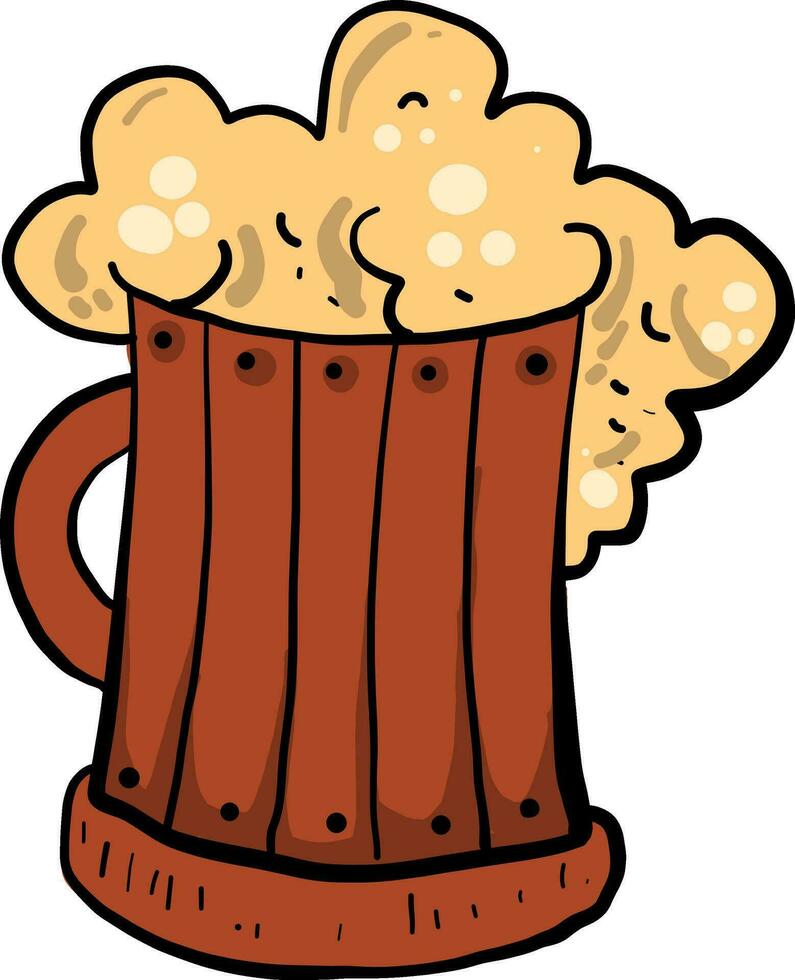 bier in een houten beker, illustratie, vector Aan wit achtergrond