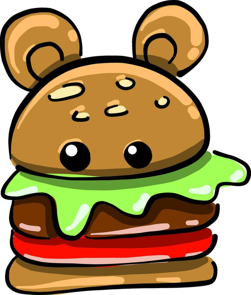 Hamburger met oren, illustratie, vector Aan wit achtergrond