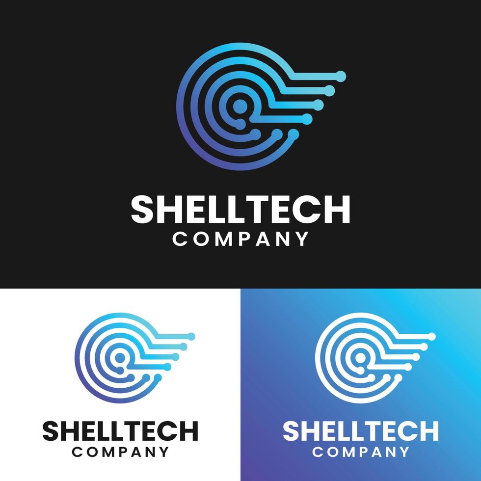 nautilus shell circuit technologie logo ontwerpsjabloon vector