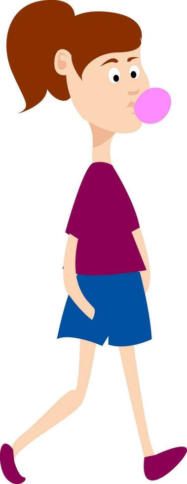 meisje met kauwen gom, illustratie, vector Aan wit achtergrond.