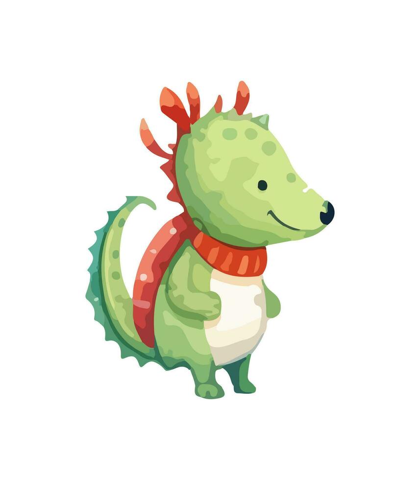 ai gegenereerd vector schattig Kerstmis draak. symbool van de nieuw jaar. dinosaurus illustratie in waterverf stijl geïsoleerd Aan wit achtergrond.