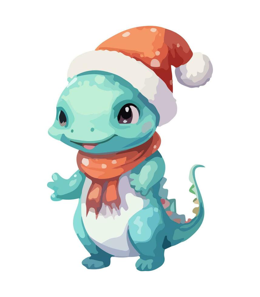 ai gegenereerd vector schattig Kerstmis draak. symbool van de nieuw jaar. dinosaurus illustratie in waterverf stijl