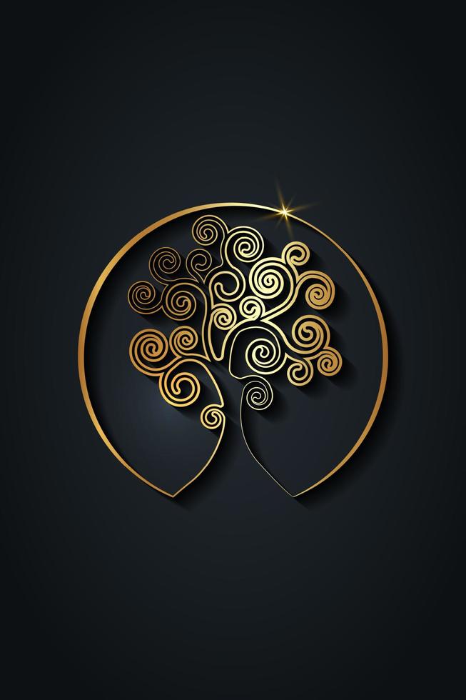 levensboom logo-ontwerp, gouden spirituele mandala, heilige geometrie. helder gouden symbool van harmonie en balans. mystieke talisman, luxe ronde teken vector geïsoleerd op zwarte achtergrond