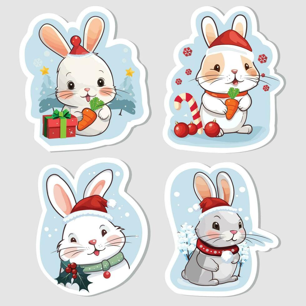 schattig Kerstmis konijn stickers reeks vector