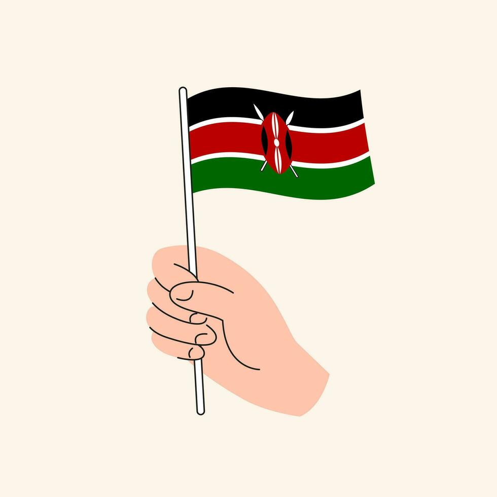 tekenfilm hand- Holding keniaans vlag, geïsoleerd vector ontwerp.