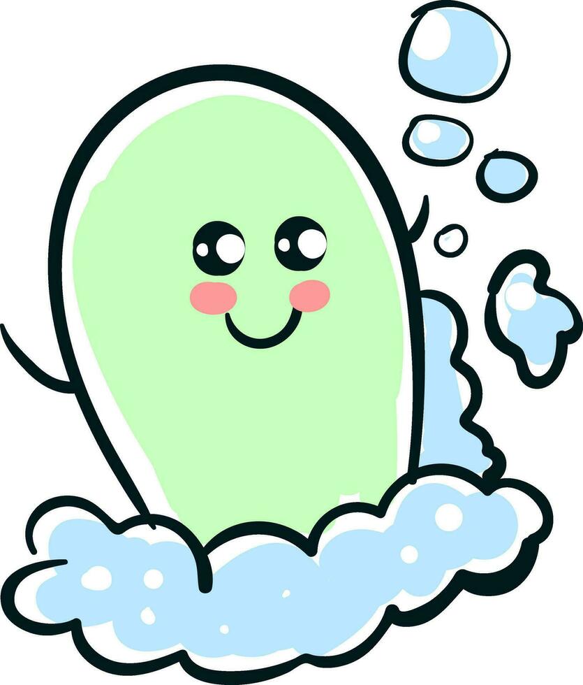 emoji van de tekening van een schattig zeep genieten van de water terwijl maken bubbels of schuimen, vector of kleur illustratie