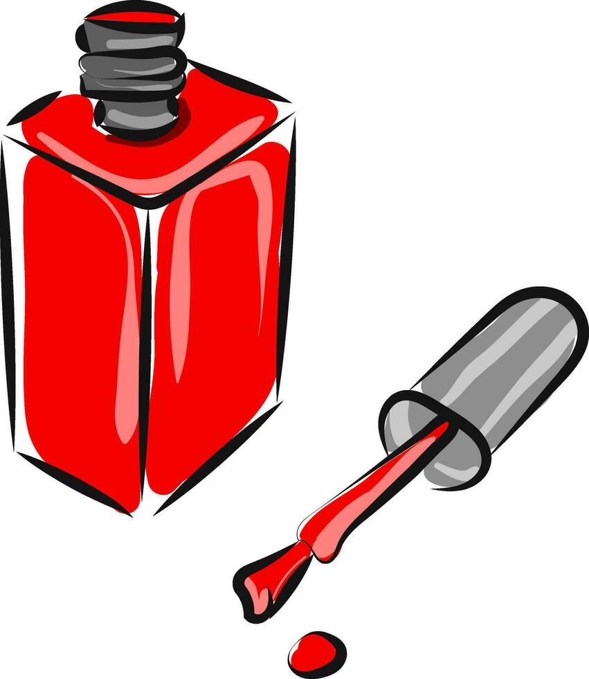 clip art van rood manicure fles met de pet links geopend, vector of kleur illustratie