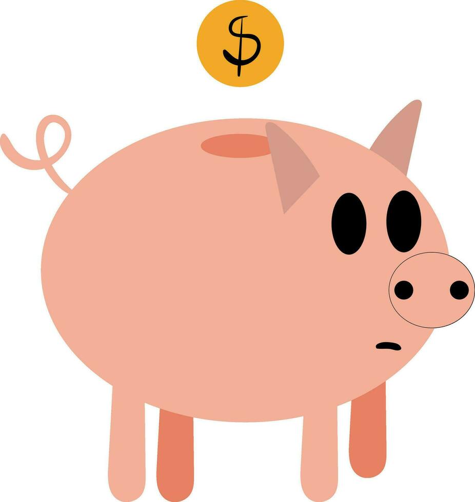 clip art van de schattig roze varkentje bank, vector of kleur illustratie