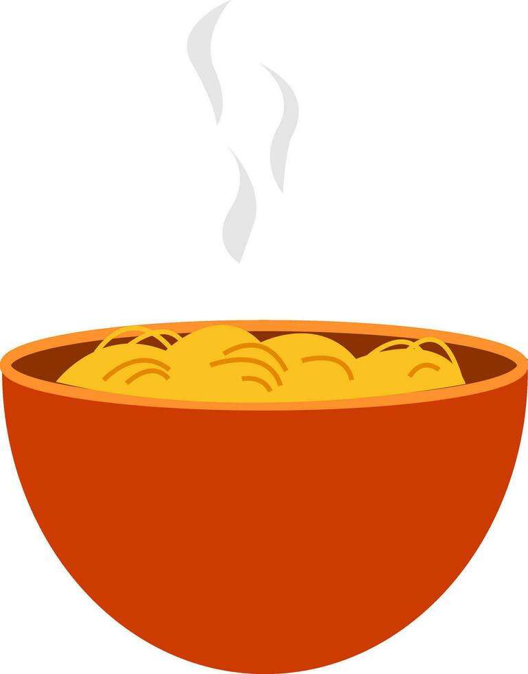 spaghetti in oranje schaal, vector of kleur illustratie.