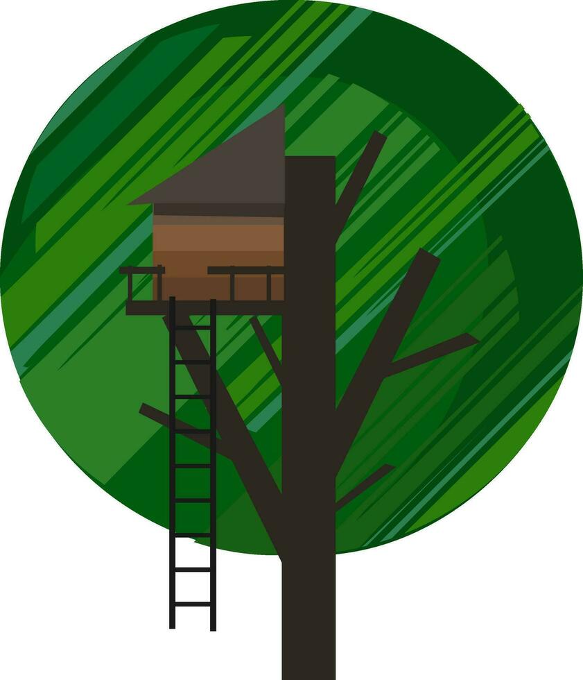 portret van een boomhut over- bolvormig groen achtergrond vector of kleur illustratie