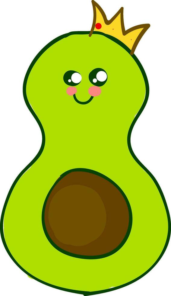 beeld van boos avocado met kroon, vector of kleur illustratie.
