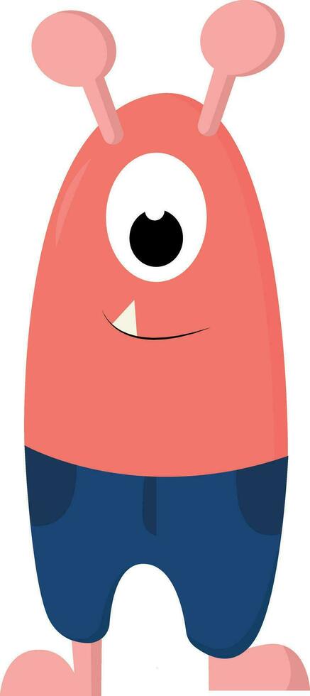 tekenfilm grappig eenogig roze monster in blauw shorts vector of kleur illustratie