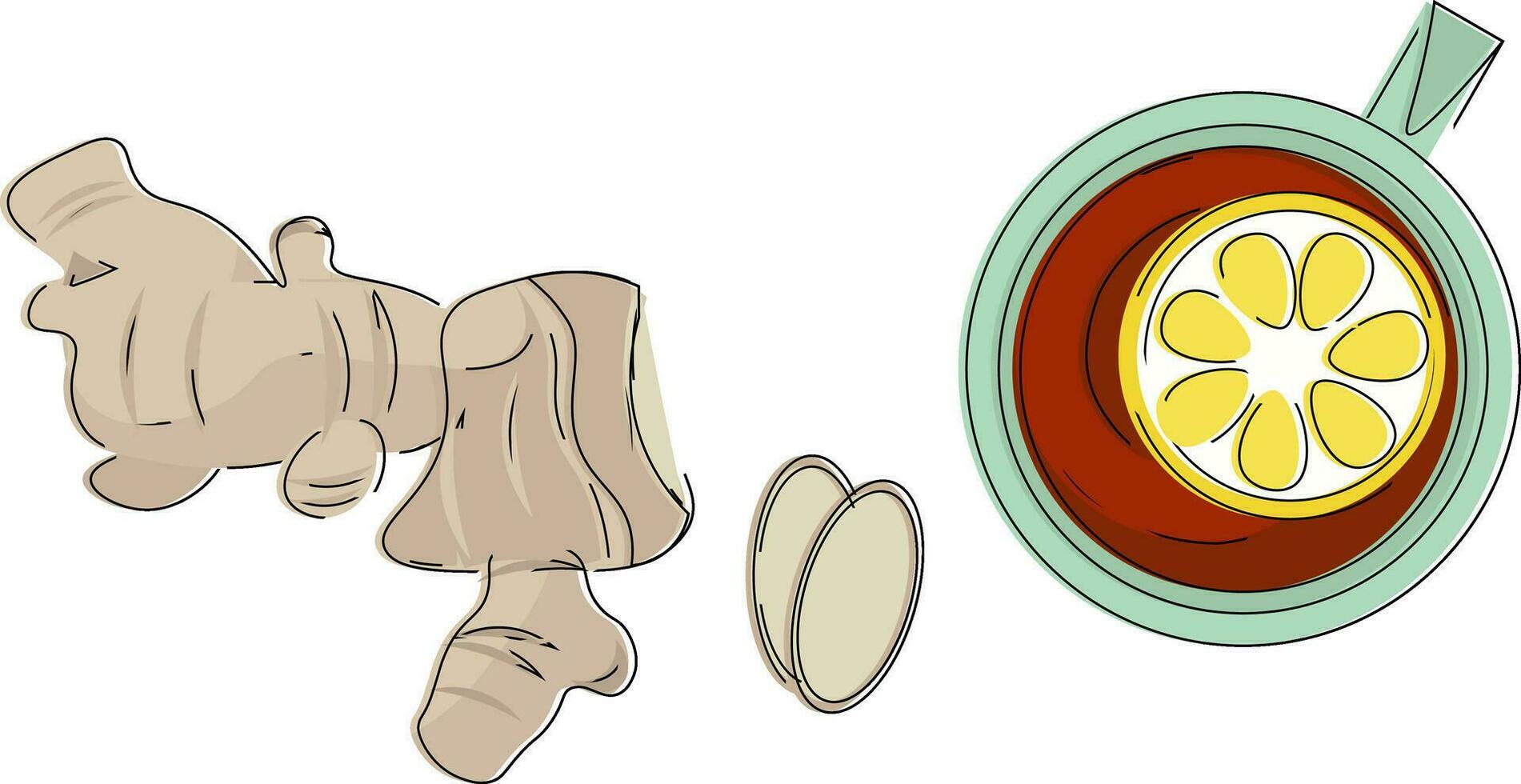 clip art van weinig stukken van gember en een kop van citroen thee vector of kleur illustratie