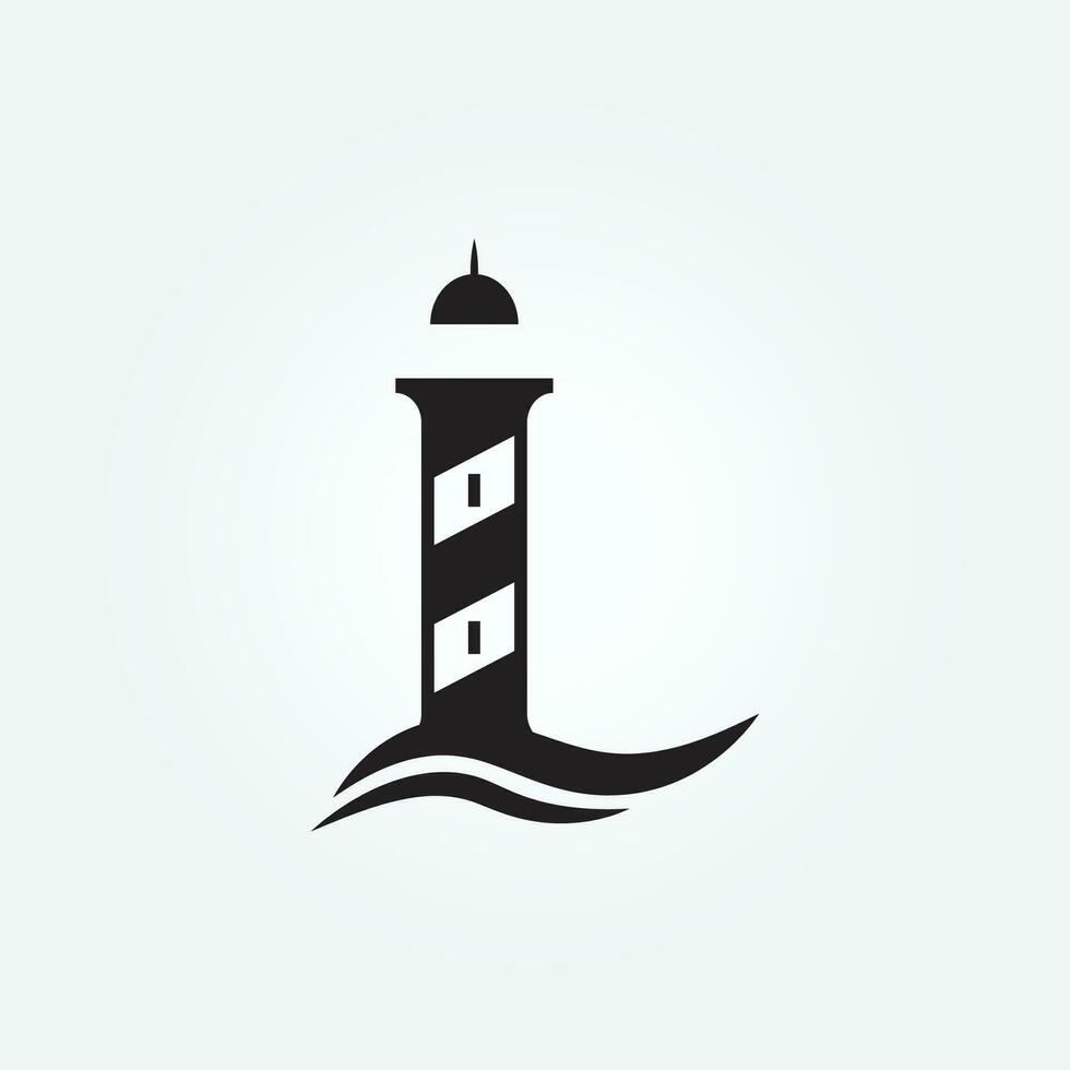 vuurtoren symbool brief l logo icoon zwart wijnoogst vector illustratie sjabloon achtergrond ontwerp