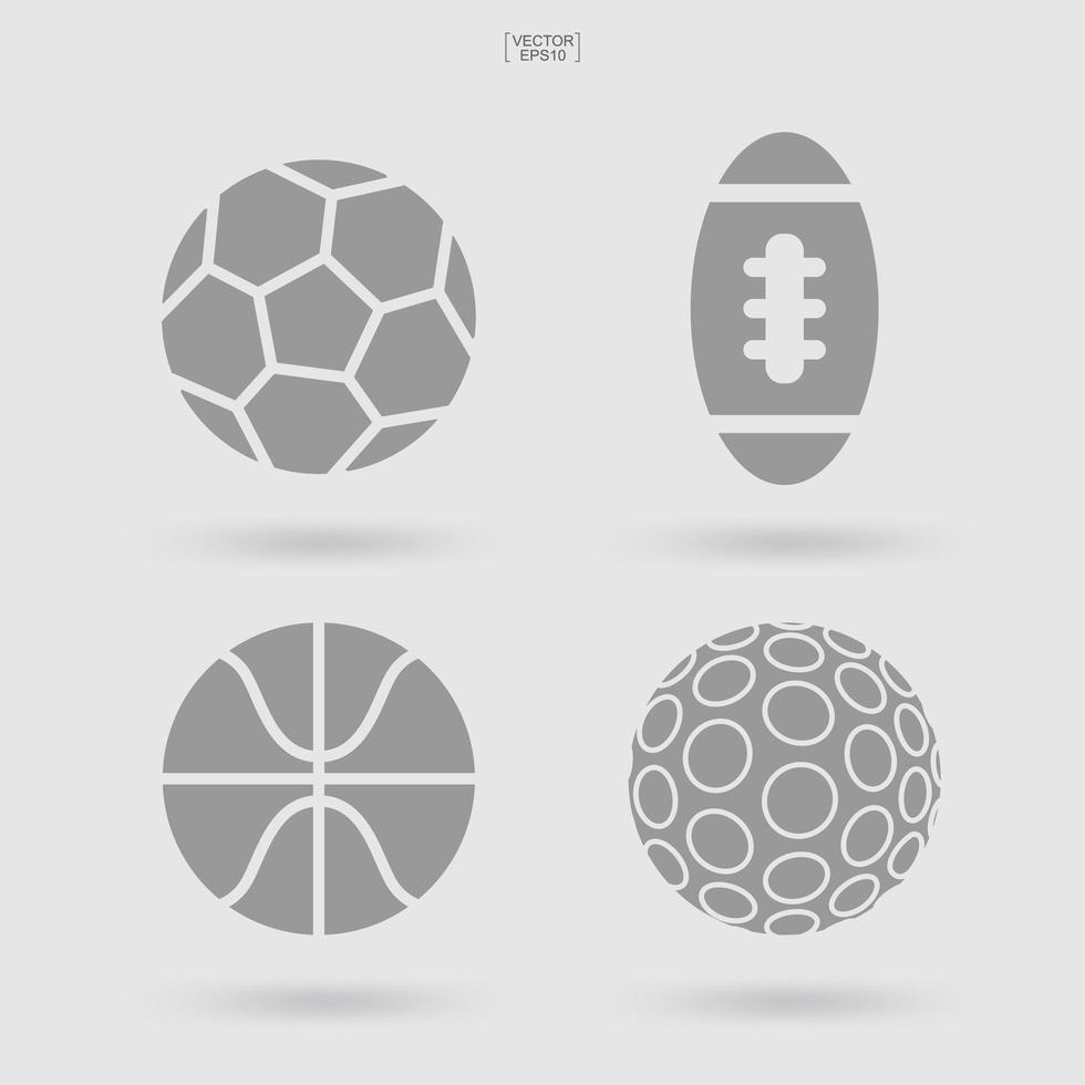 set van sport bal pictogram. abstract sportteken en symbool van voetbal, voetbal, basketbal en golf. eenvoudig plat pictogram voor website of mobiele app. vector. vector