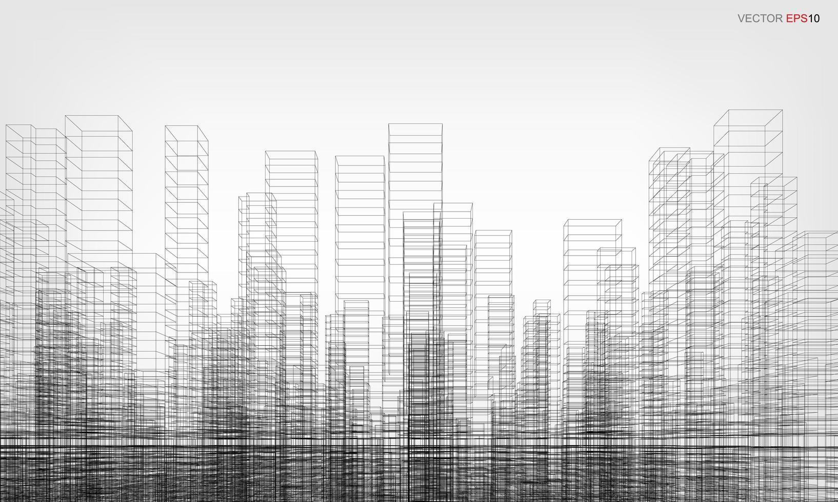 draadframe stad achtergrond. perspectief 3d render van het bouwen van draadframe. vector. vector