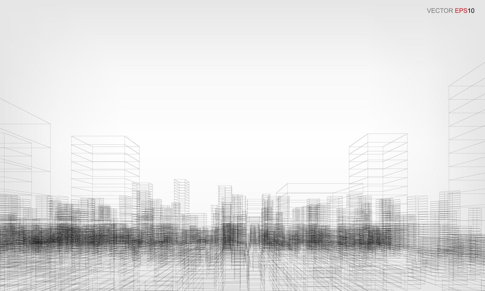 draadframe stad achtergrond. perspectief 3d render van het bouwen van draadframe. vector. vector