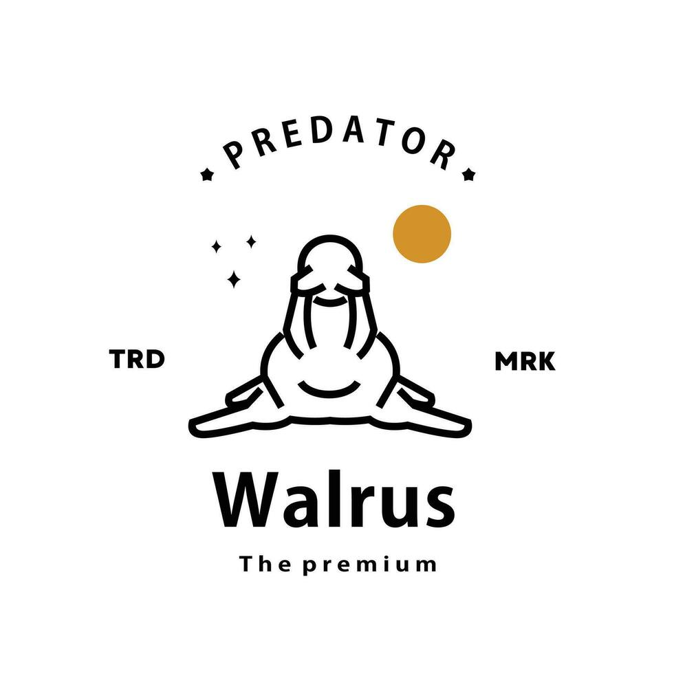 wijnoogst retro hipster walrus logo vector schets monoline kunst icoon