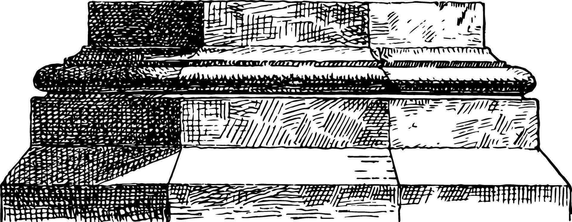 gotisch architectuur ornamenten kolom baseren, gedurende de veertiende eeuw, wijnoogst gravure. vector