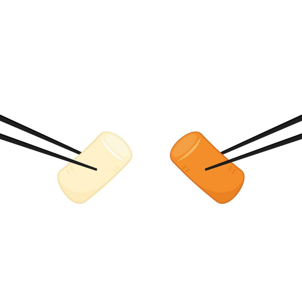 schattig tteokbokki noodle tekenfilm. Koreaans straat voedsel. gemakkelijk vector logo worst. tteokbokki is Koreaans voedsel.