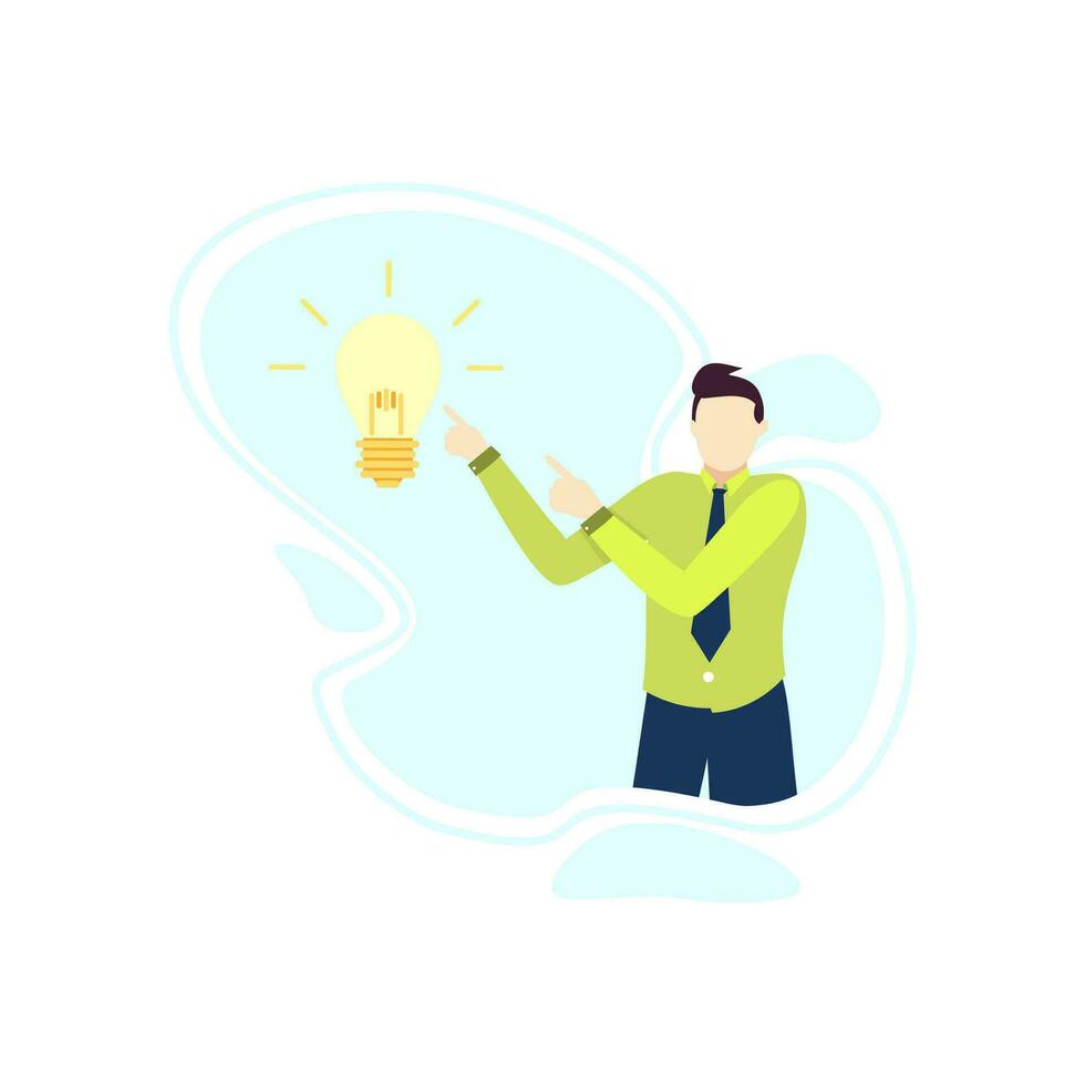 Mens is richten Bij de licht lamp van innovatie mensen karakter vlak ontwerp vector illustratie